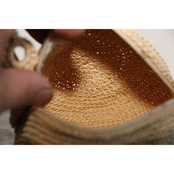 Vintage 1960's Crochet Round Purse Shoulder Crossbody Bag Beige Handmade Zipper - Picture 5 of 8